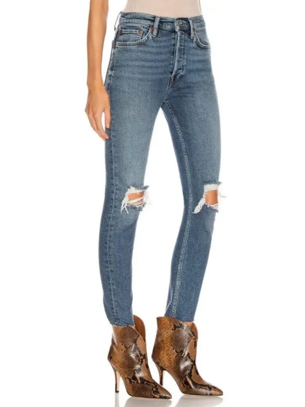 RE/DONE | 90's High Rise Ankle Crop Jean in Dusk Destroy